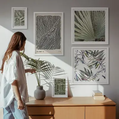 Set van moderne schilderijen met minimalistische patronen van planten