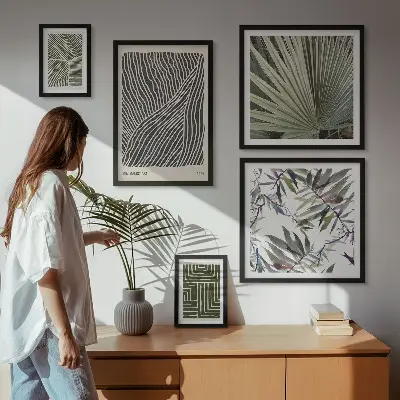 Set van moderne schilderijen met minimalistische patronen van planten