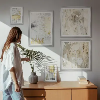 Gallery wall met stijlvolle abstracte patronen