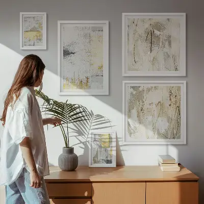 Gallery wall met stijlvolle abstracte patronen