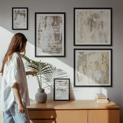 Set van moderne schilderijen met abstracte neutrale composities