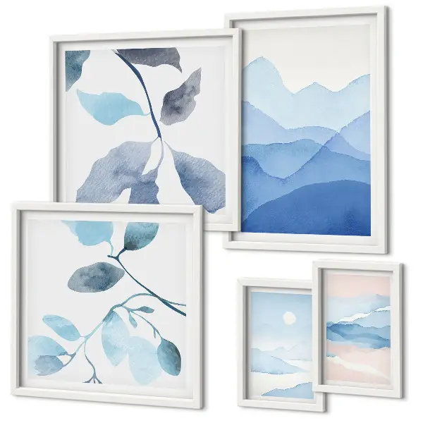 Moderne schilderijen set natuurblauw minimalistisch design