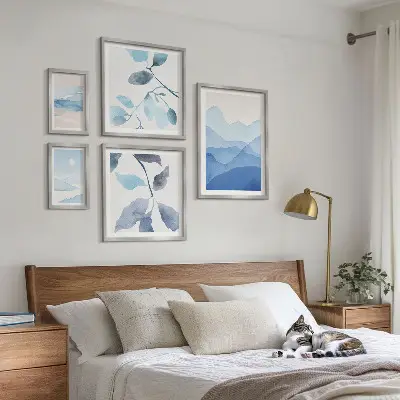 Moderne schilderijen set natuurblauw minimalistisch design