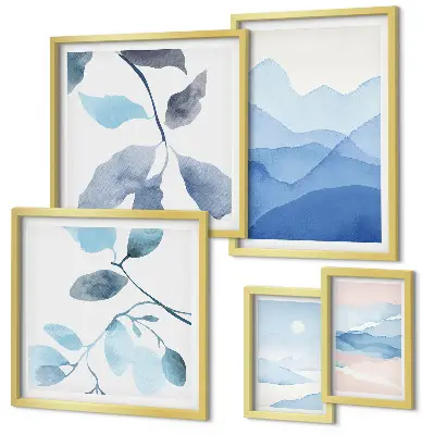 Moderne schilderijen set natuurblauw minimalistisch design