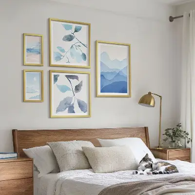 Moderne schilderijen set natuurblauw minimalistisch design