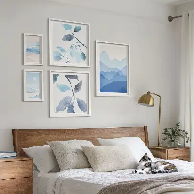 Moderne schilderijen set natuurblauw minimalistisch design