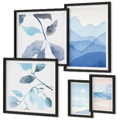 Moderne schilderijen set natuurblauw minimalistisch design