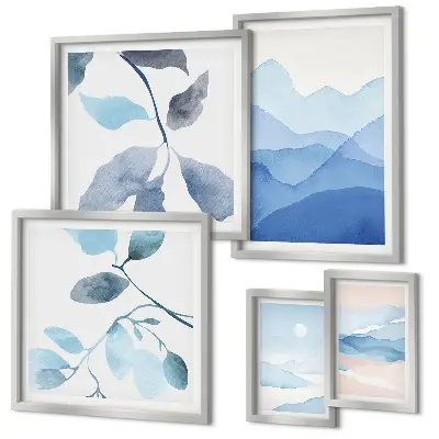 Moderne schilderijen set natuurblauw minimalistisch design