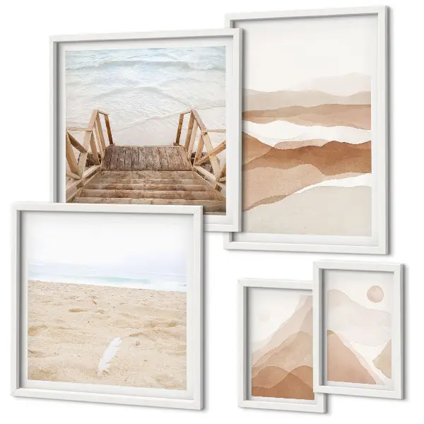 Gallery wall met minimalistische stranden en bergen