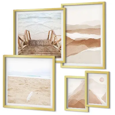 Gallery wall met minimalistische stranden en bergen