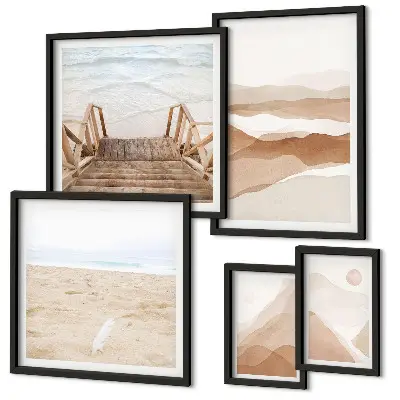 Gallery wall met minimalistische stranden en bergen
