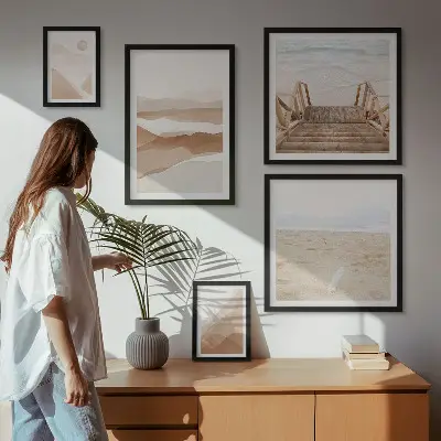 Gallery wall met minimalistische stranden en bergen