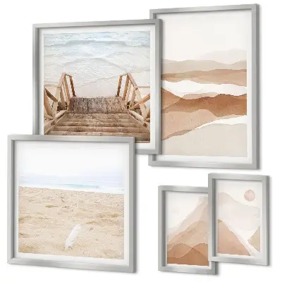 Gallery wall met minimalistische stranden en bergen