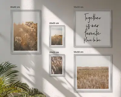Moderne schilderijen set met natuurlandschappen, bloemen en spreuken
