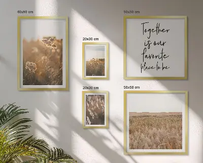 Moderne schilderijen set met natuurlandschappen, bloemen en spreuken