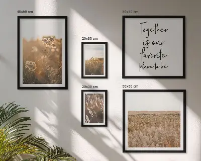 Moderne schilderijen set met natuurlandschappen, bloemen en spreuken