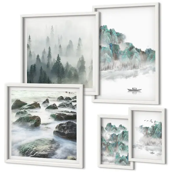 Wanddecoratie compositie Vredige landschappen met water