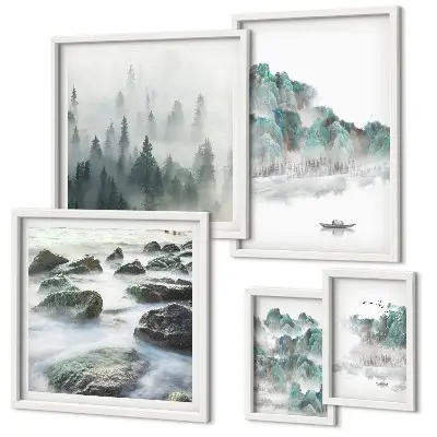 Wanddecoratie compositie Vredige landschappen met water