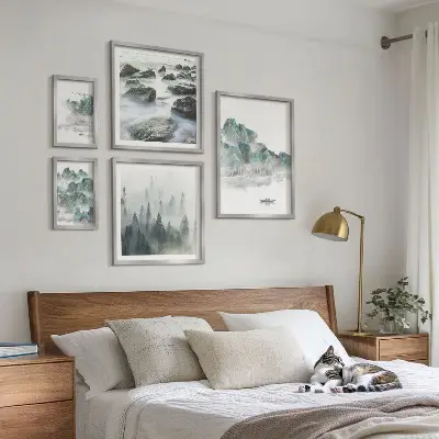Wanddecoratie compositie Vredige landschappen met water
