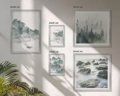 Wanddecoratie compositie Vredige landschappen met water