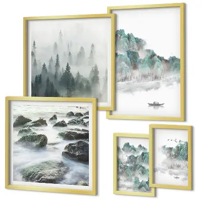 Wanddecoratie compositie Vredige landschappen met water