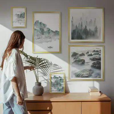 Wanddecoratie compositie Vredige landschappen met water