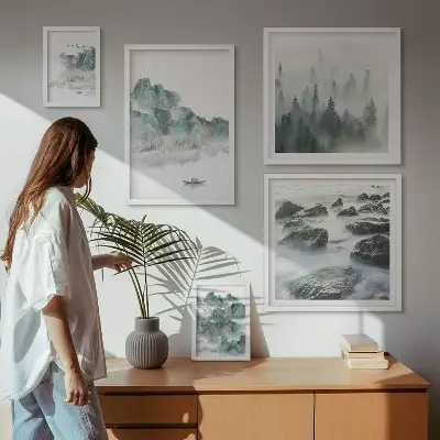 Wanddecoratie compositie Vredige landschappen met water