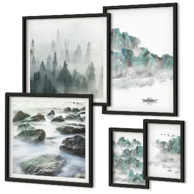 Wanddecoratie compositie Vredige landschappen met water
