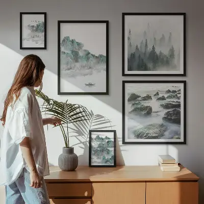 Wanddecoratie compositie Vredige landschappen met water