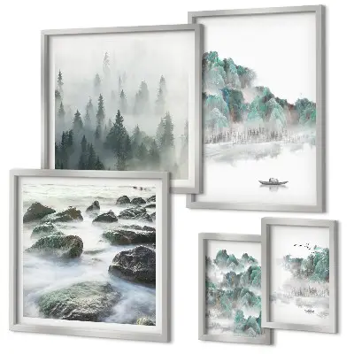 Wanddecoratie compositie Vredige landschappen met water