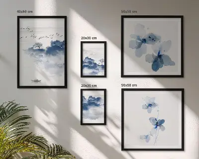 Moderne schilderijen set met landschappen, bloemen en water in een rustige stijl