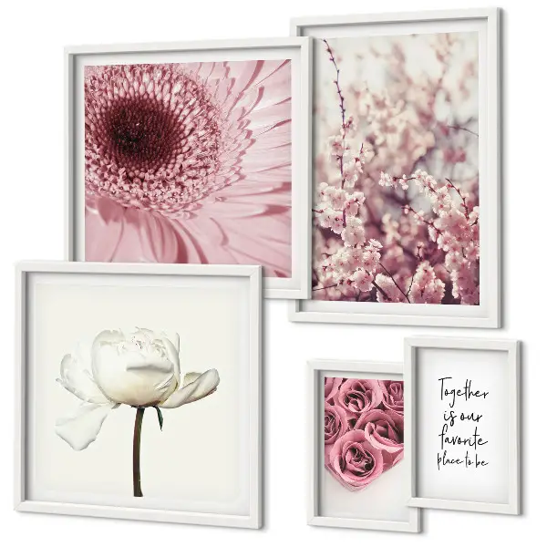 Moderne schilderijen set met romantische bloemaccenten