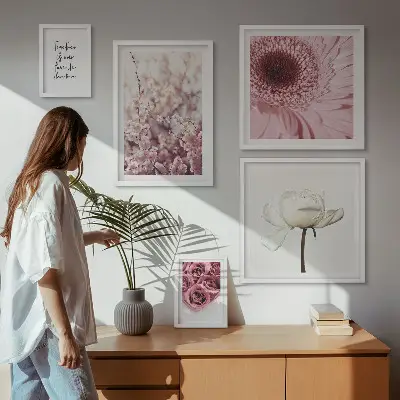Moderne schilderijen set met romantische bloemaccenten