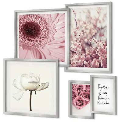 Moderne schilderijen set met romantische bloemaccenten