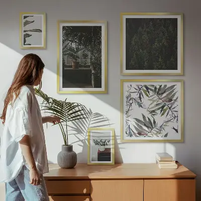 Wanddecoratie compositie met plantenmotieven in een groene oase
