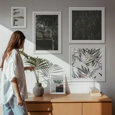 Wanddecoratie compositie met plantenmotieven in een groene oase