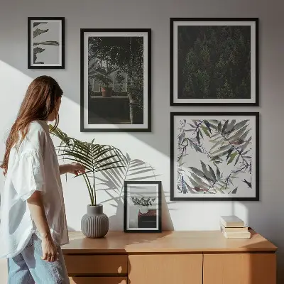 Wanddecoratie compositie met plantenmotieven in een groene oase
