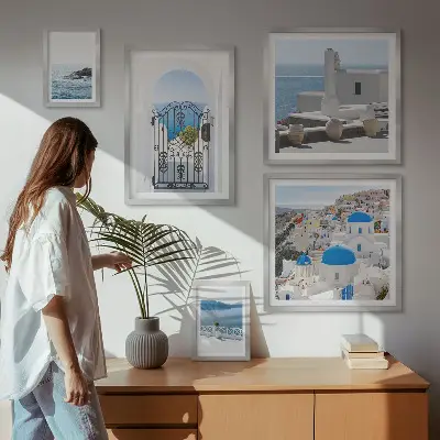 Moderne schilderijenset met uitzichten op het Middellandse Zeegebied in Griekenland
