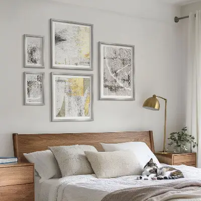 Set van moderne schilderijen met abstracte neutrale patronen
