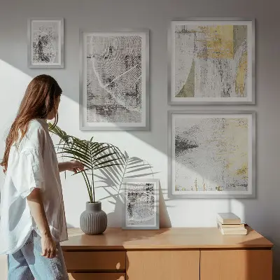 Set van moderne schilderijen met abstracte neutrale patronen
