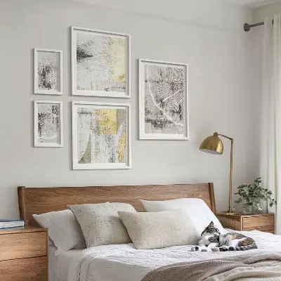 Set van moderne schilderijen met abstracte neutrale patronen