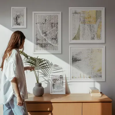 Set van moderne schilderijen met abstracte neutrale patronen