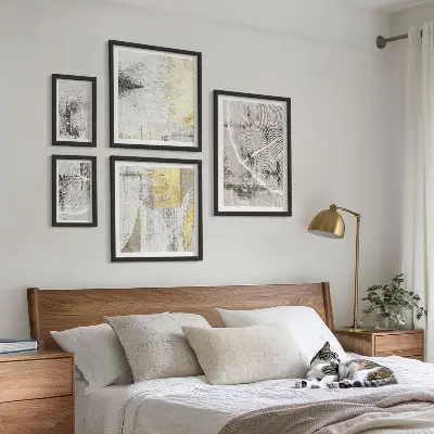 Set van moderne schilderijen met abstracte neutrale patronen