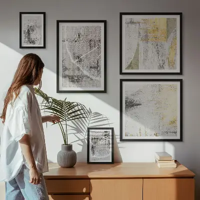 Set van moderne schilderijen met abstracte neutrale patronen