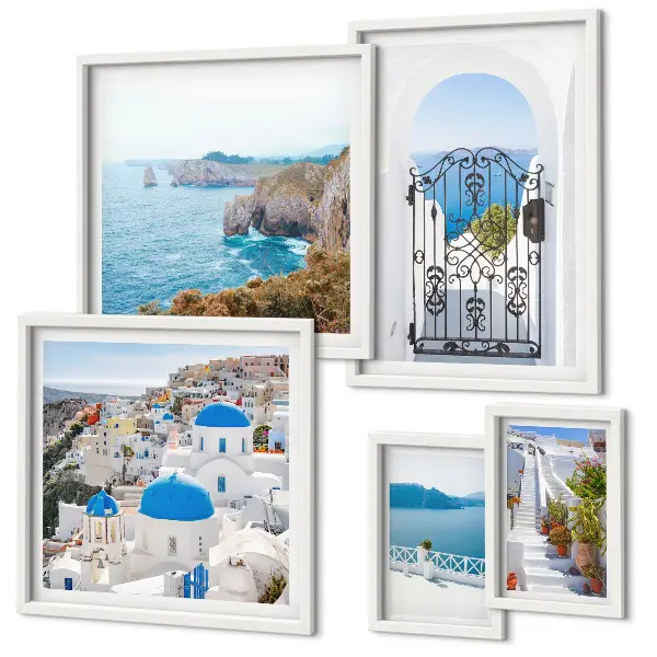 Wanddecoratie compositie Santorini huizen aan de blauwe zee