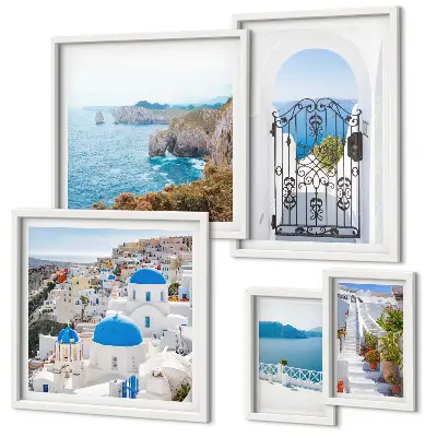 Wanddecoratie compositie Santorini huizen aan de blauwe zee