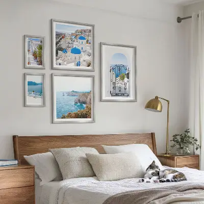 Wanddecoratie compositie Santorini huizen aan de blauwe zee
