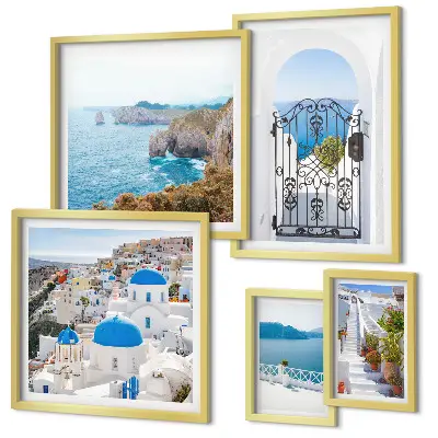 Wanddecoratie compositie Santorini huizen aan de blauwe zee