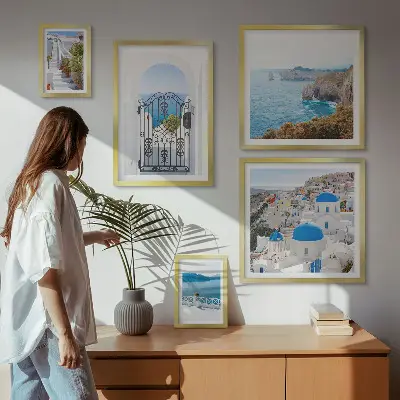 Wanddecoratie compositie Santorini huizen aan de blauwe zee