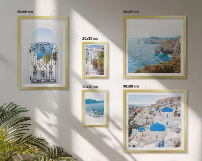 Wanddecoratie compositie Santorini huizen aan de blauwe zee